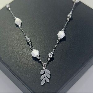 Restocking Soon Natural Howlite Stone Bead Necklace w Olive Branch Charm